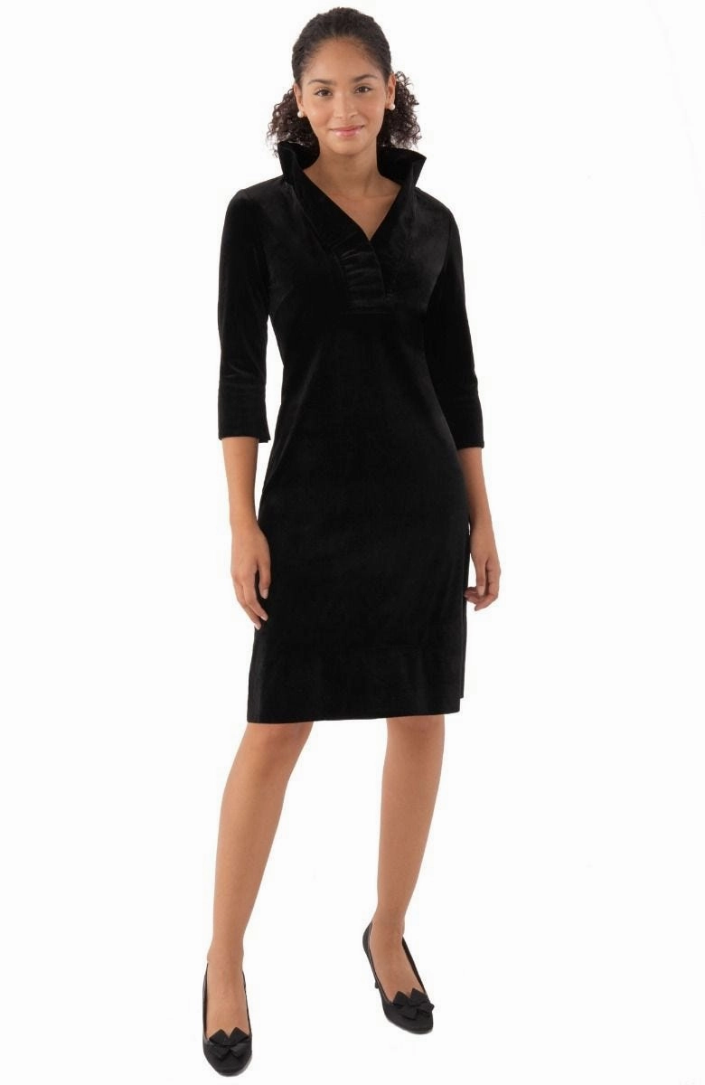 Gretchen Scott Ruff Neck Dress - Silky Velvet - Black