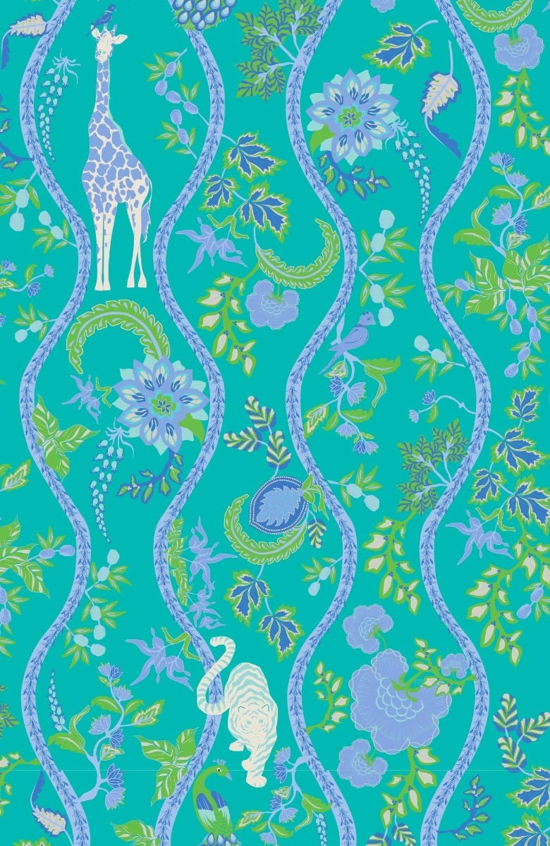 Gretchen Scott Ruff Neck Jersey Dress - Jungle Symphony - Turquoise/White