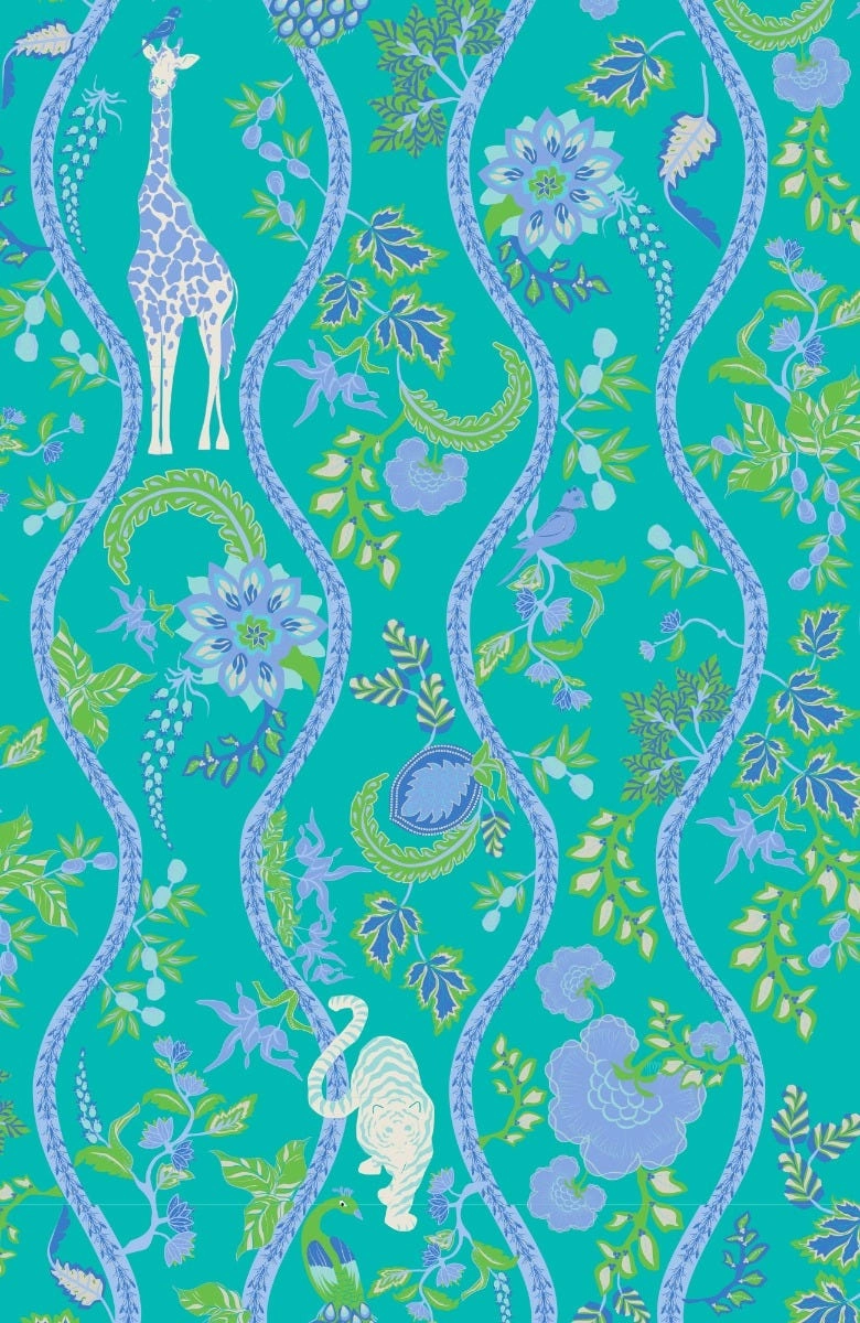 Gretchen Scott Ruff Neck Jersey Dress - Jungle Symphony - Turquoise/White