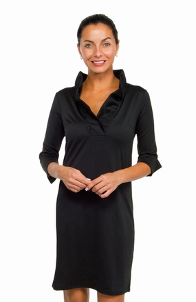 Gretchen Scott Ruff Neck Jersey Dress - Solid Black maxi dresses clearance