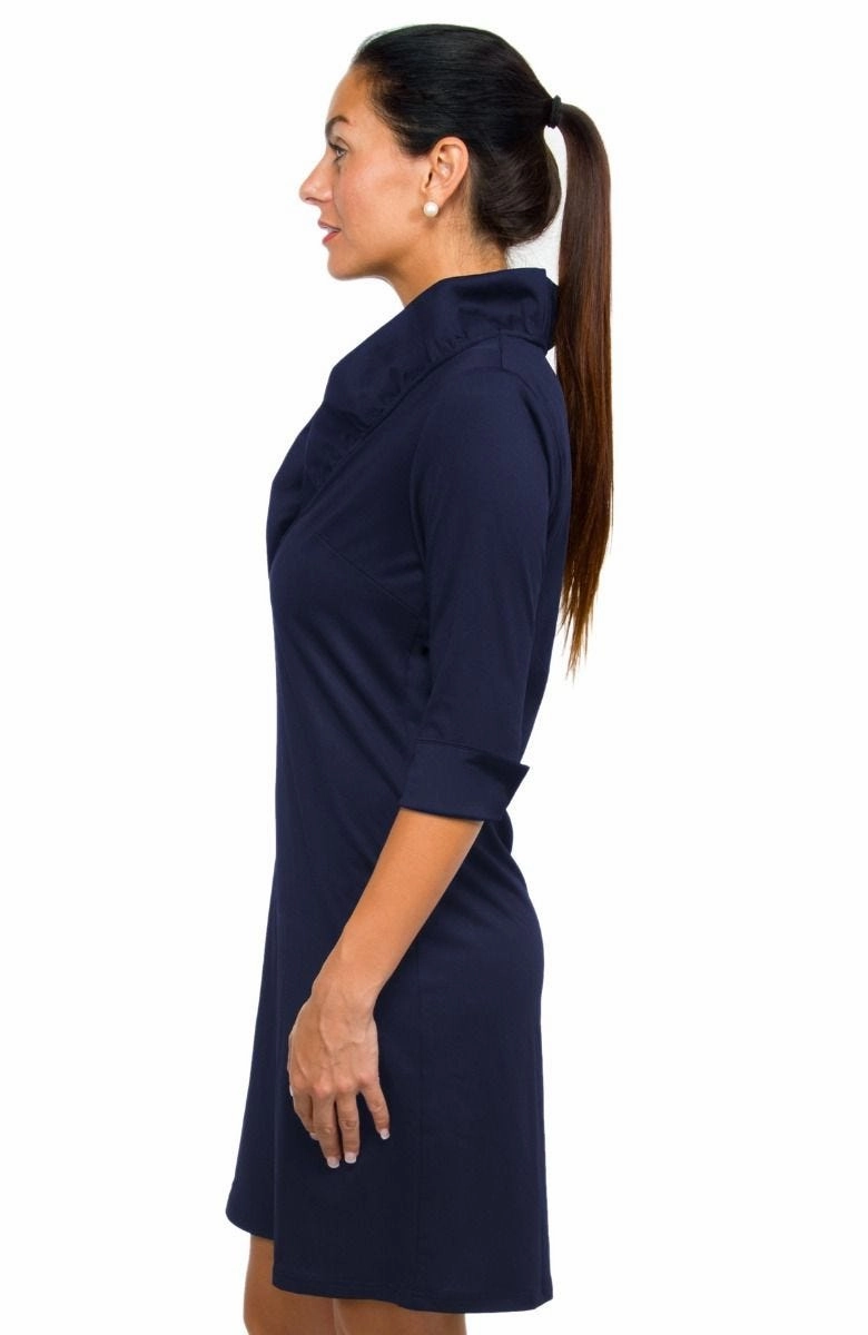 Gretchen Scott Ruff Neck Jersey Dress - Solid Navy