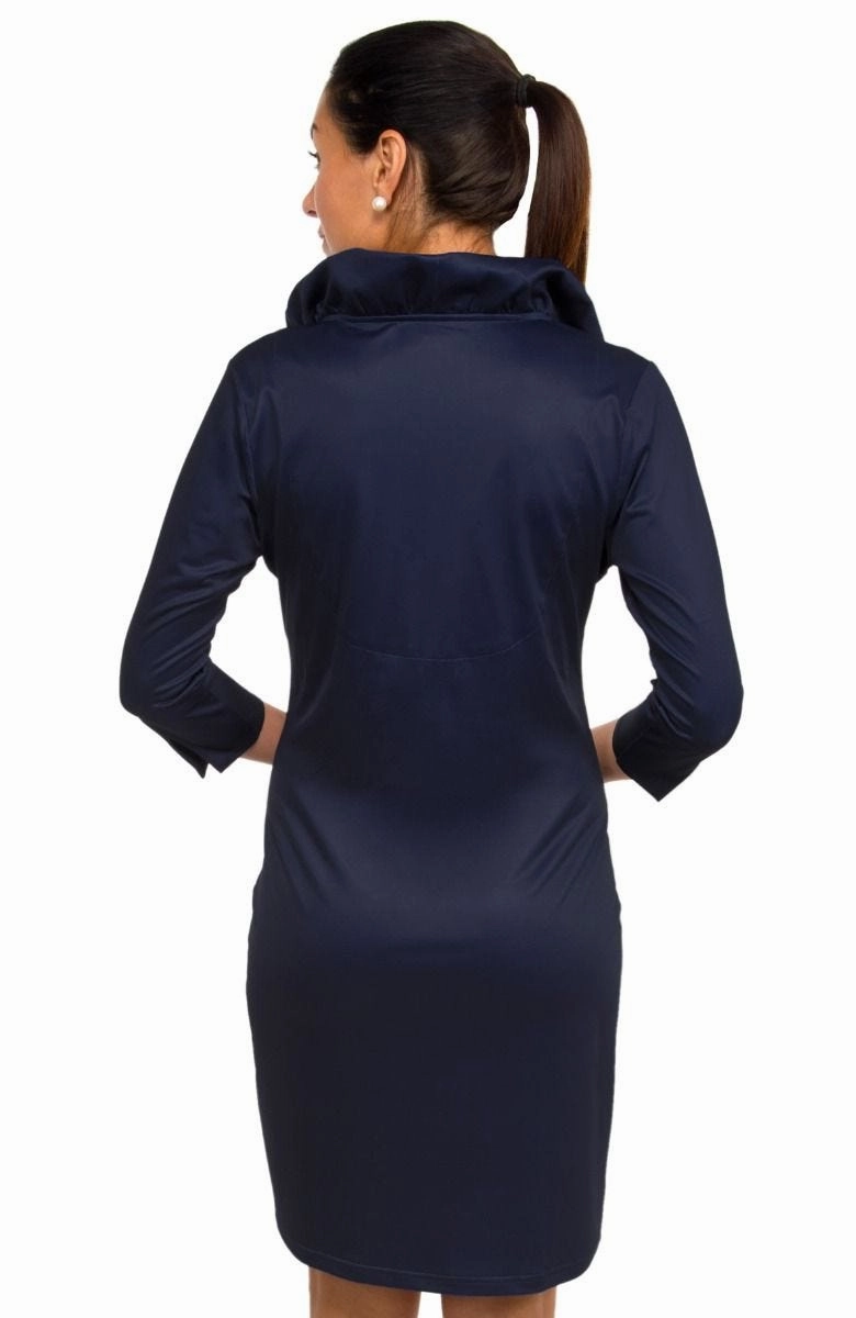 Gretchen Scott Ruff Neck Jersey Dress - Solid Navy