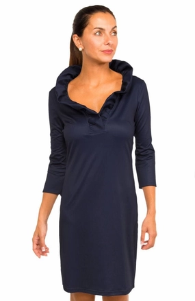 Gretchen Scott Ruff Neck Jersey Dress - Solid Navy maxi dresses clearance