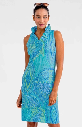 Gretchen Scott Ruff Neck Sleeveless Jersey Dress - Grand Bazaar - Turquoise cheap womens dresses