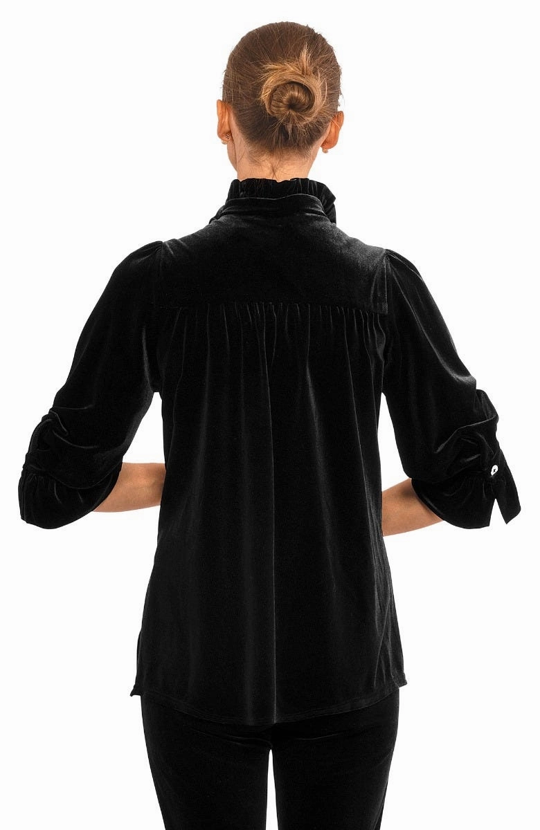 Gretchen Scott Ruffleneck Tunic - Silky Velvet - Black