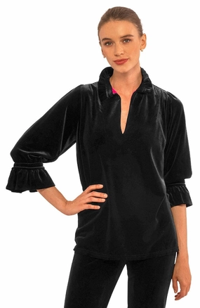 Gretchen Scott Ruffleneck Tunic - Silky Velvet - Black discount party dresses