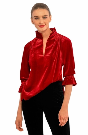 Gretchen Scott Ruffleneck Tunic - Silky Velvet - Red discount party dresses
