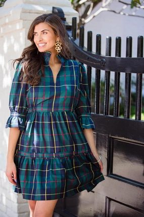 Gretchen Scott Teardrop Dress - Plaidly Cooper - Green Plaid maxi dresses clearance