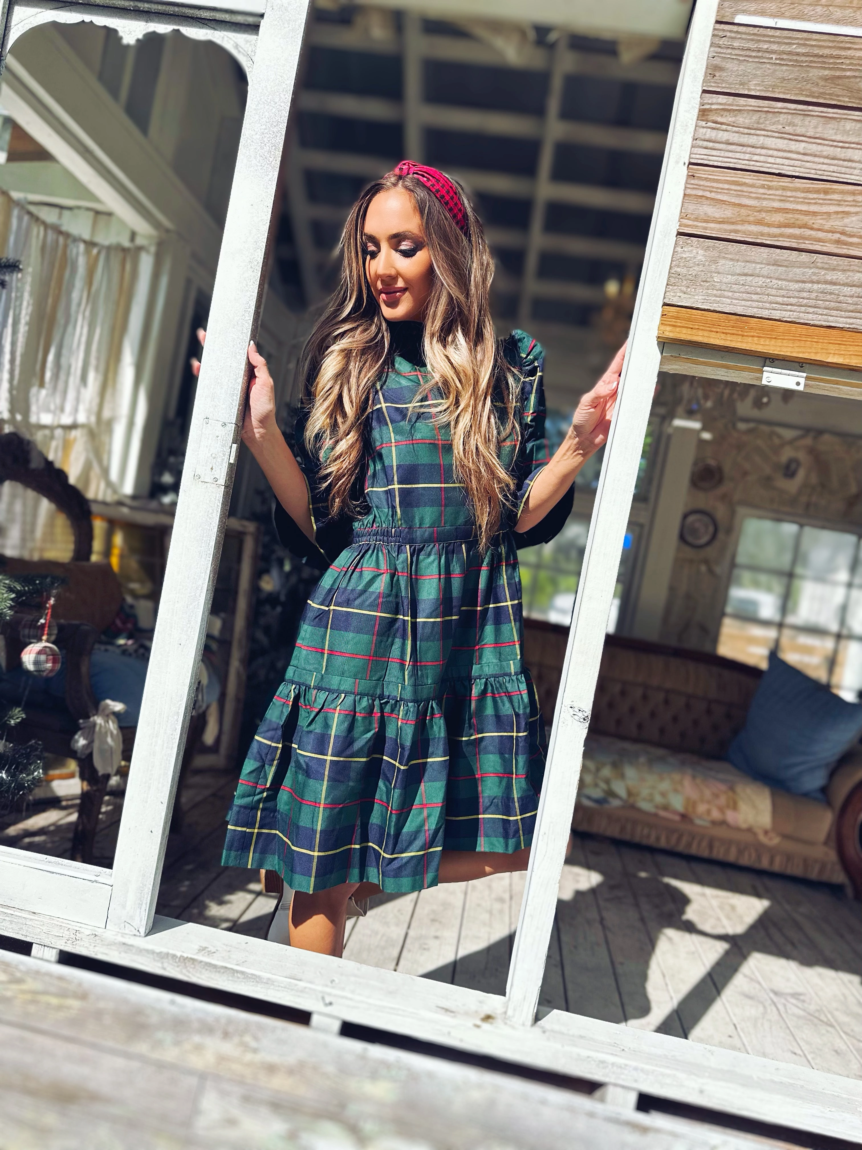 Gretchen Scott Teardrop Dress - Plaidly Cooper - Green Plaid