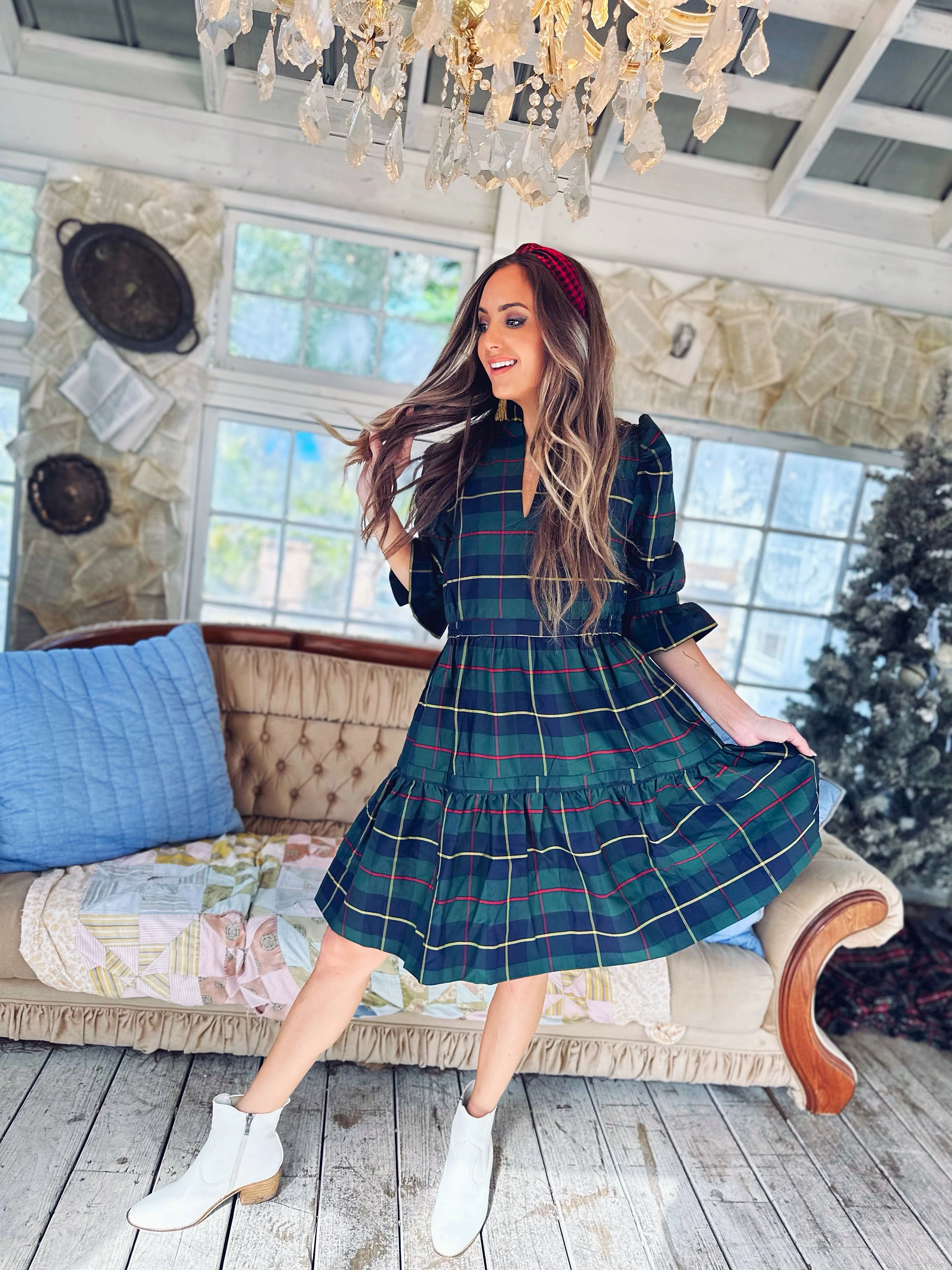 Gretchen Scott Teardrop Dress - Plaidly Cooper - Green Plaid