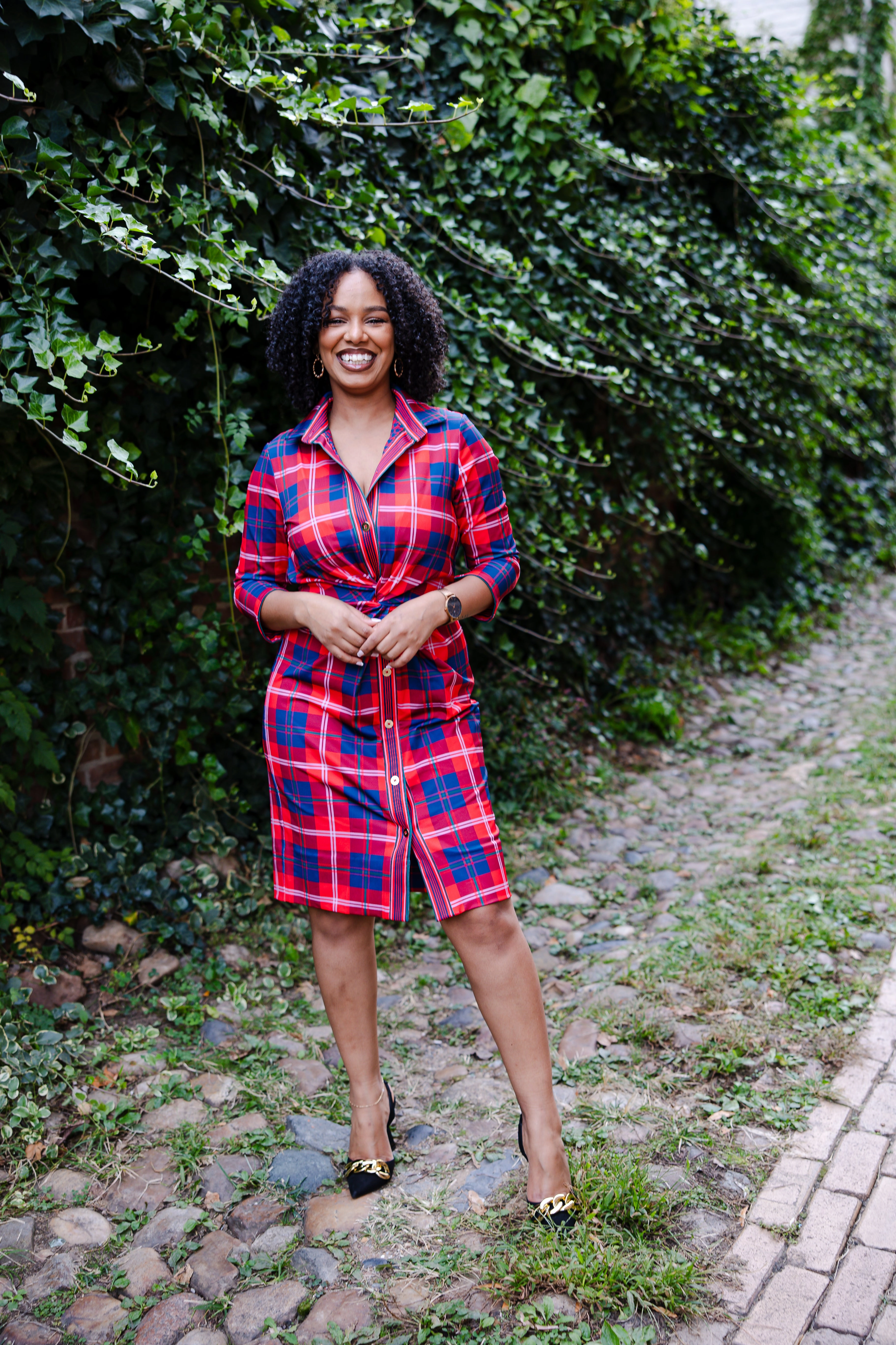 Gretchen Scott Twist & Shout Dress - Middleton Plaid - Red