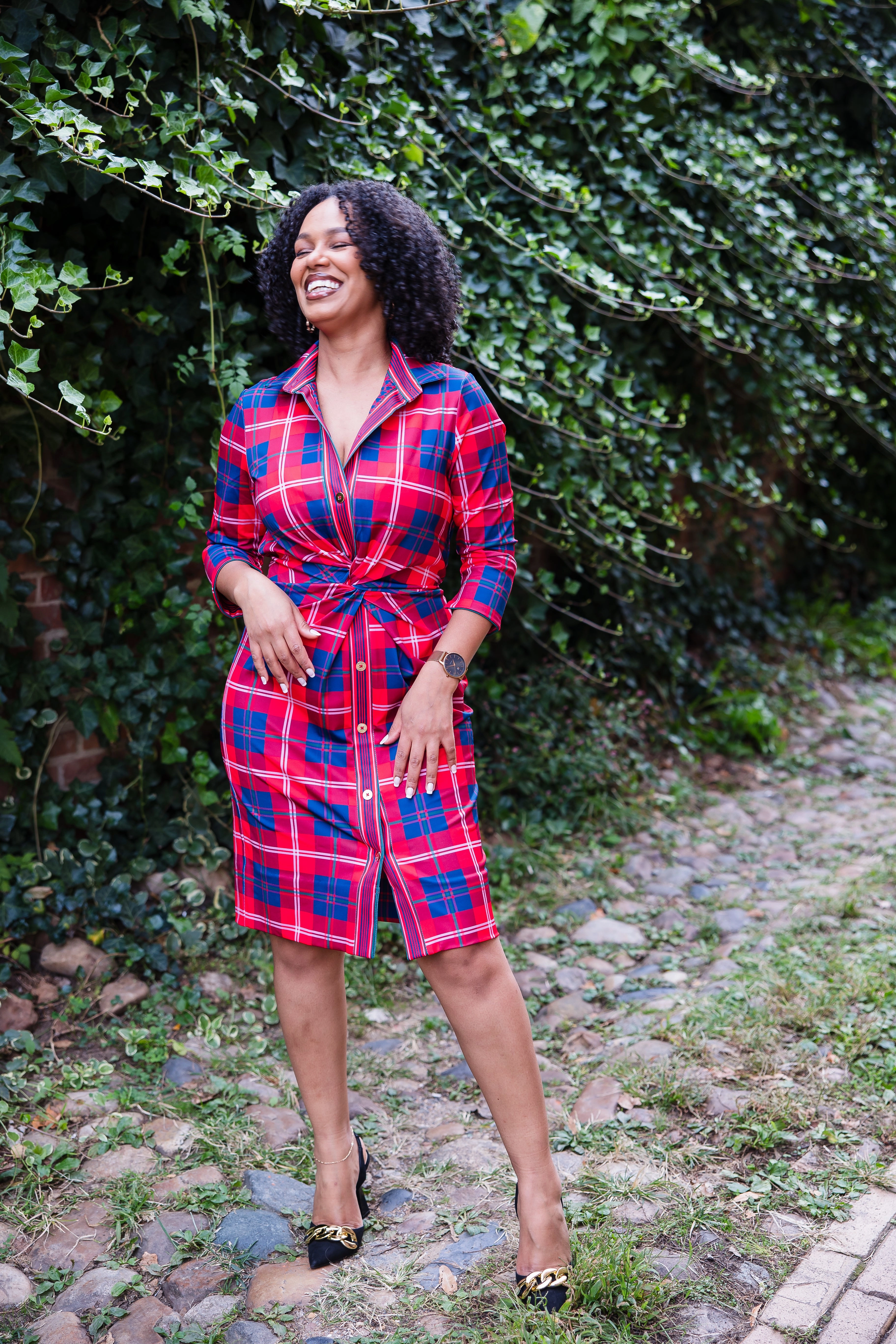 Gretchen Scott Twist & Shout Dress - Middleton Plaid - Red