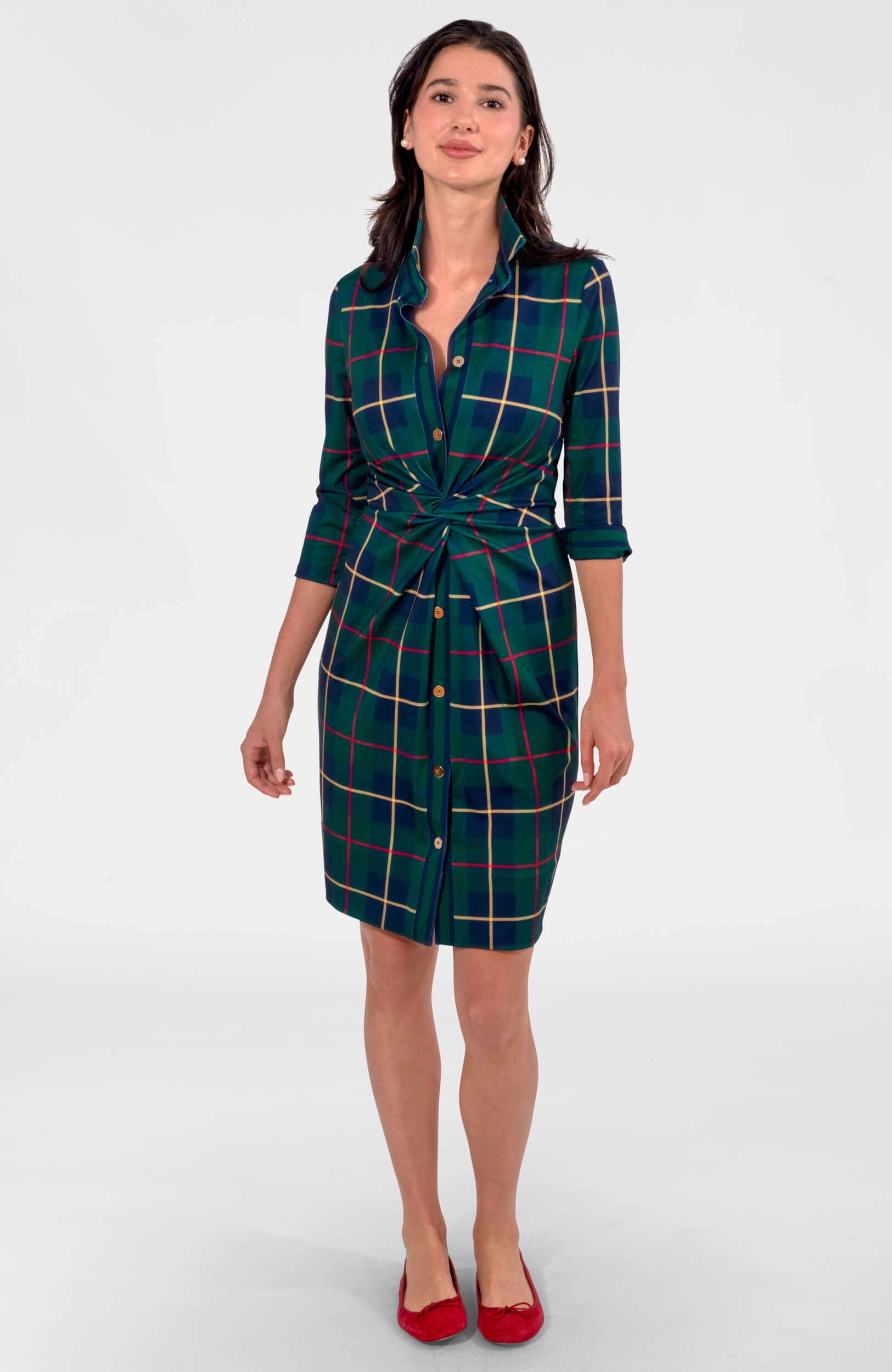Gretchen Scott Twist & Shout Dress - Plaidly Cooper - Green Multi