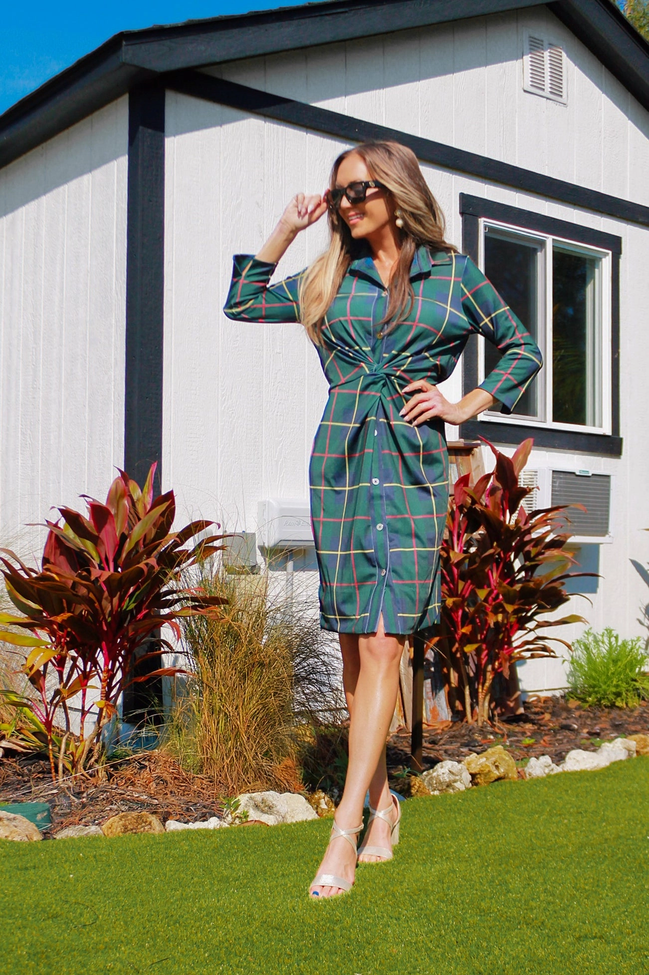 Gretchen Scott Twist & Shout Dress - Plaidly Cooper - Green Multi