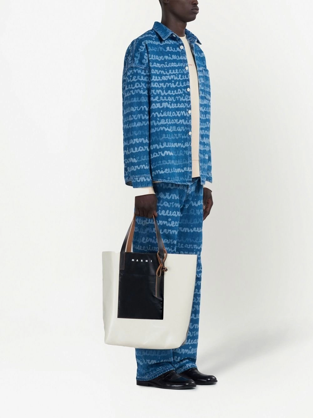 Handwriting-Print Denim Shirt