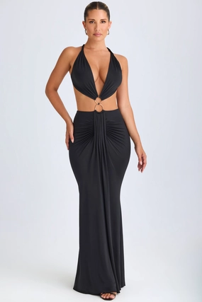 Hardware Detail Cut-Out Halterneck Maxi Dress in Black Dresses - sundresses outlet