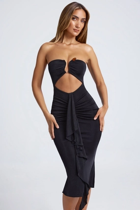 Hardware Detail Cut-Out Midaxi Dress in Black Dresses - midi dresses clearance