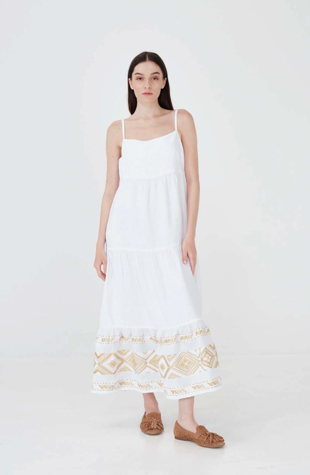 Haris Cotton Artemis Maxi Dress- White/ Gold womens gowns outlet