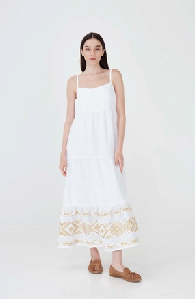 Haris Cotton Artemis Maxi Dress- White/ Gold womens gowns outlet