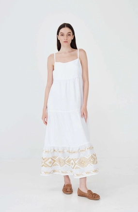 Haris Cotton Artemis Maxi Dress- White/ Gold summer dresses best deals