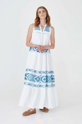 Haris Cotton Calypso Dress - White Lapis summer dresses best deals