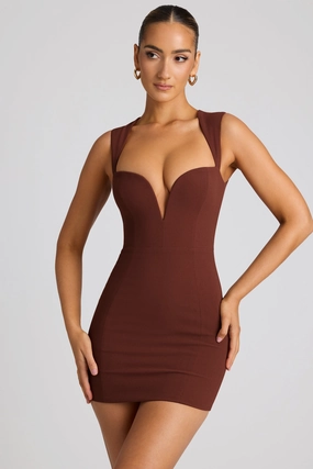 Heart Cut Out Mini Dress in Chocolate Brown Dresses - sundresses outlet