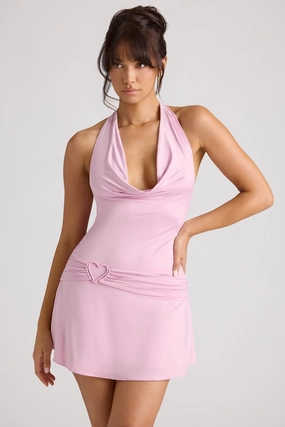 Heart Detail Cowl Neck Mini Dress in Soft Pink Dresses - wrap dresses discount