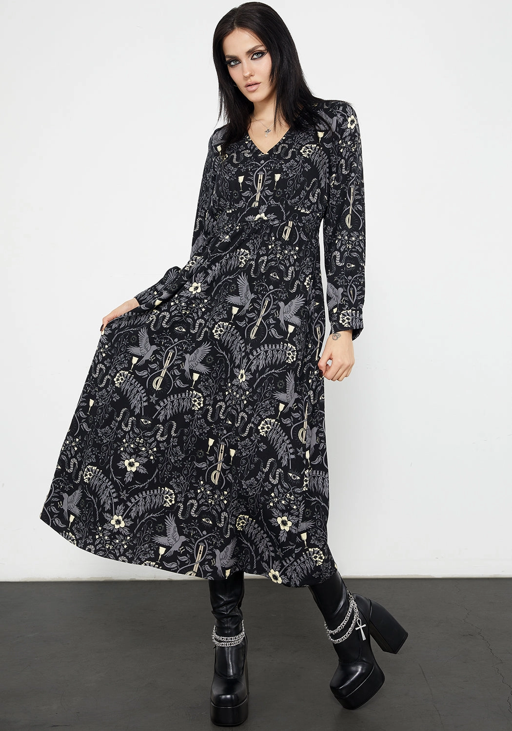 Hecate's Garden Long Sleeve Midaxi Dress Dresses Womens - beach dresses cheap