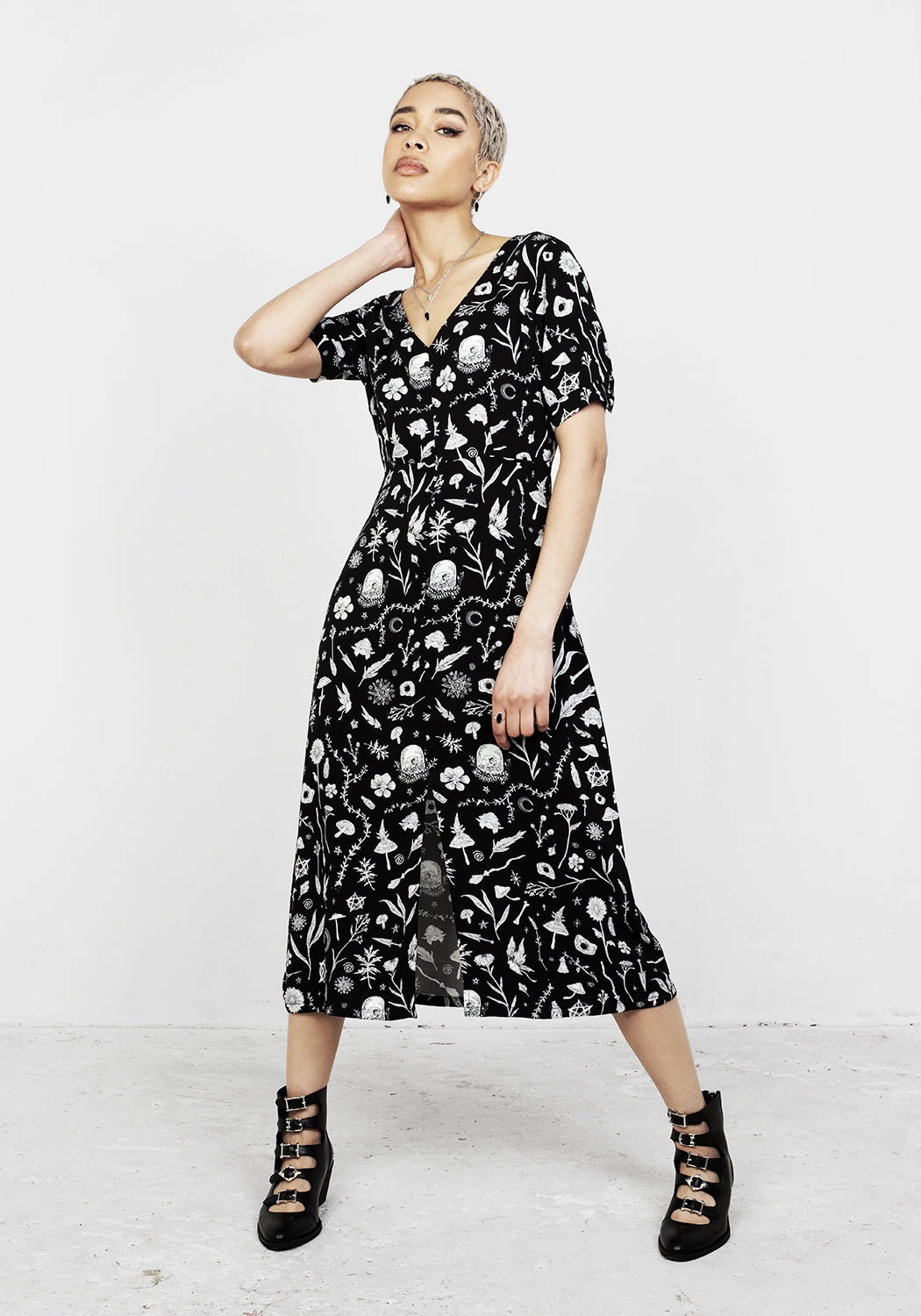 HEDGEWITCH V-NECK MIDI DRESS Dresses Womens - summer dresses discount