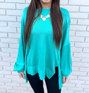 Hi-Low Pullover In Mint knit sweaters cheap