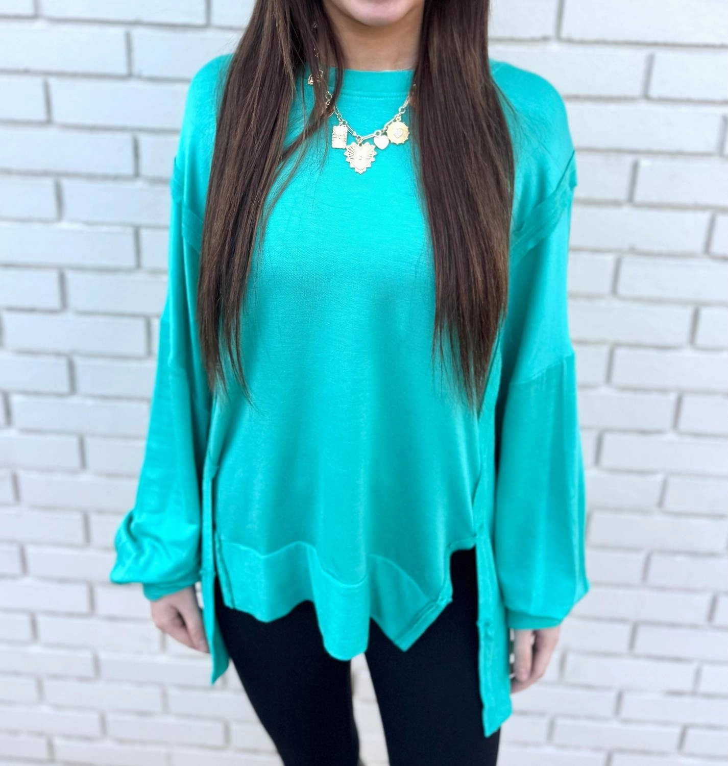 Hi-Low Pullover In Mint knit sweaters cheap