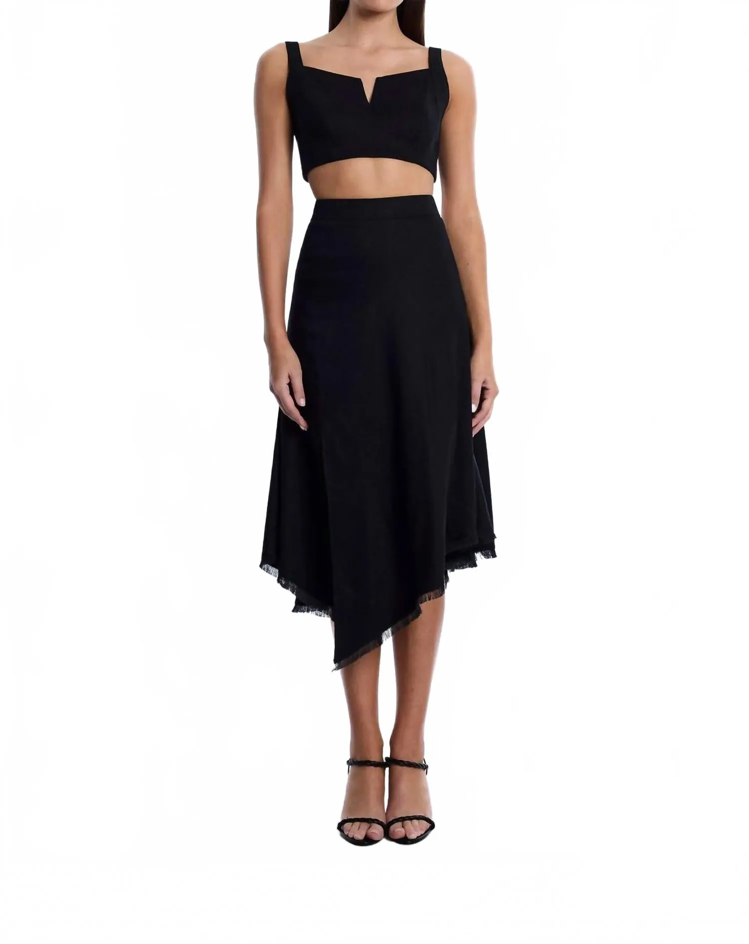 High Slit Flared Midi Skirt In Black
