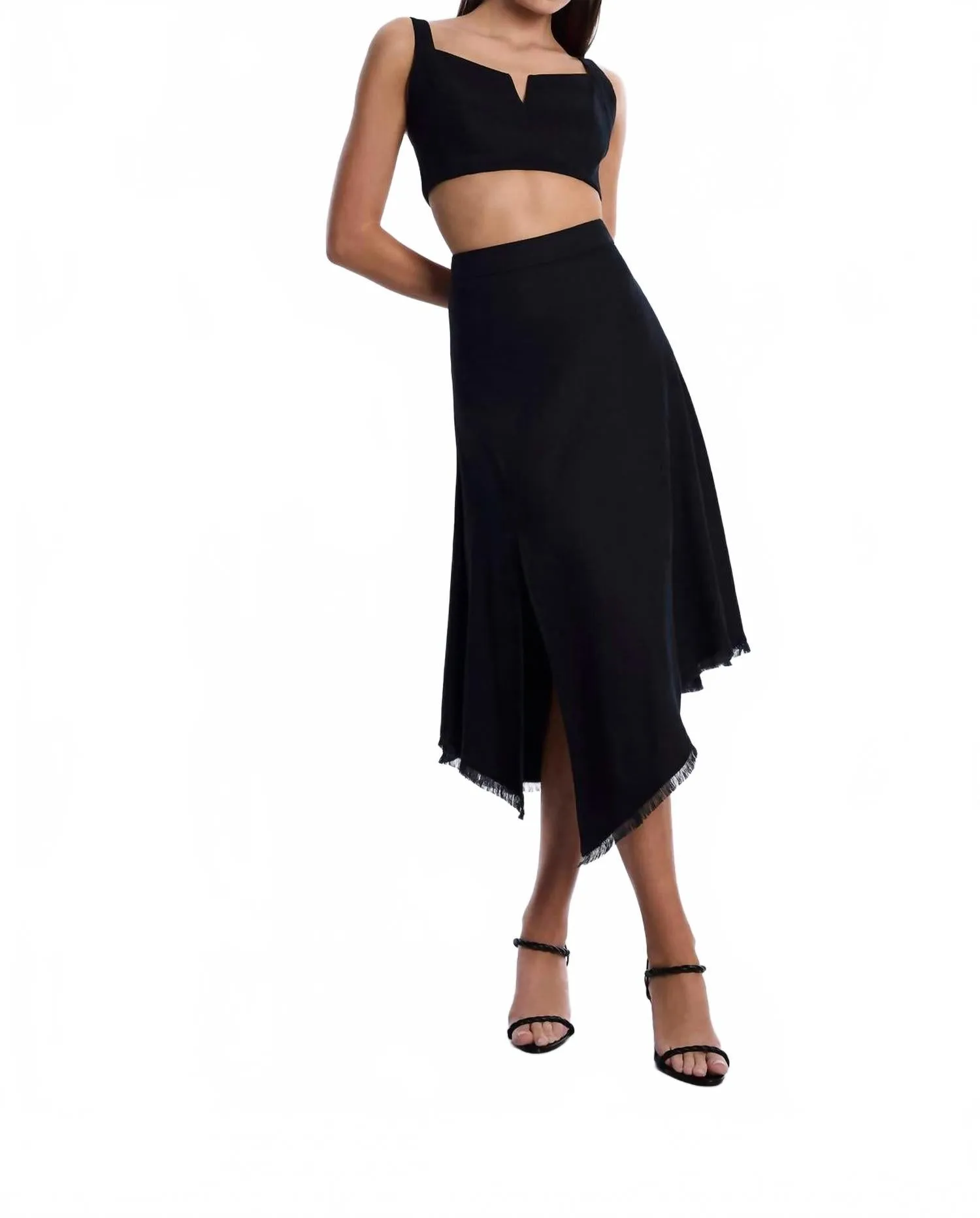 High Slit Flared Midi Skirt In Black
