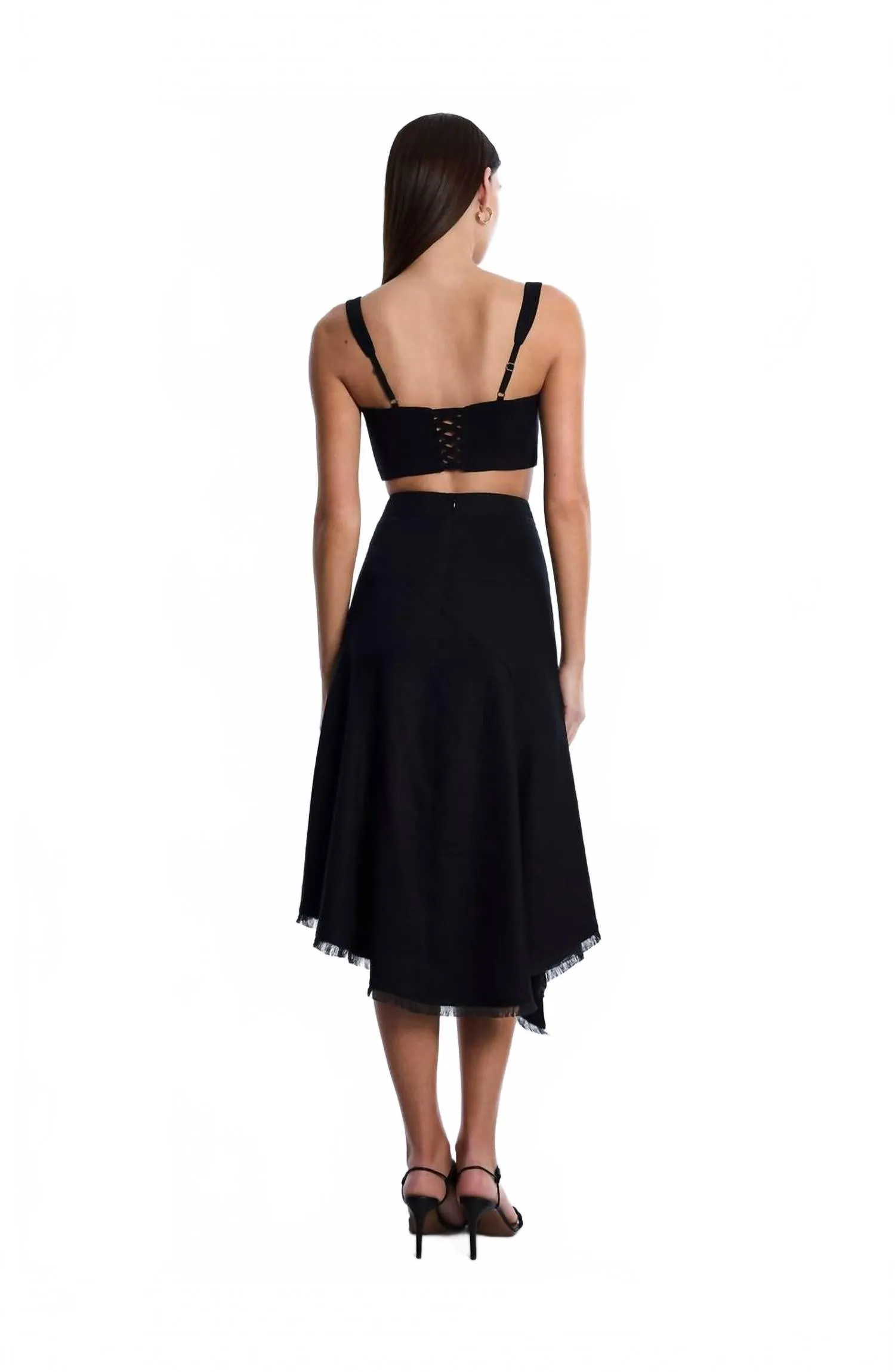 High Slit Flared Midi Skirt In Black