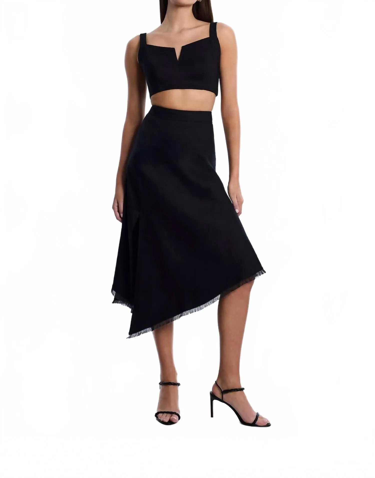 High Slit Flared Midi Skirt In Black