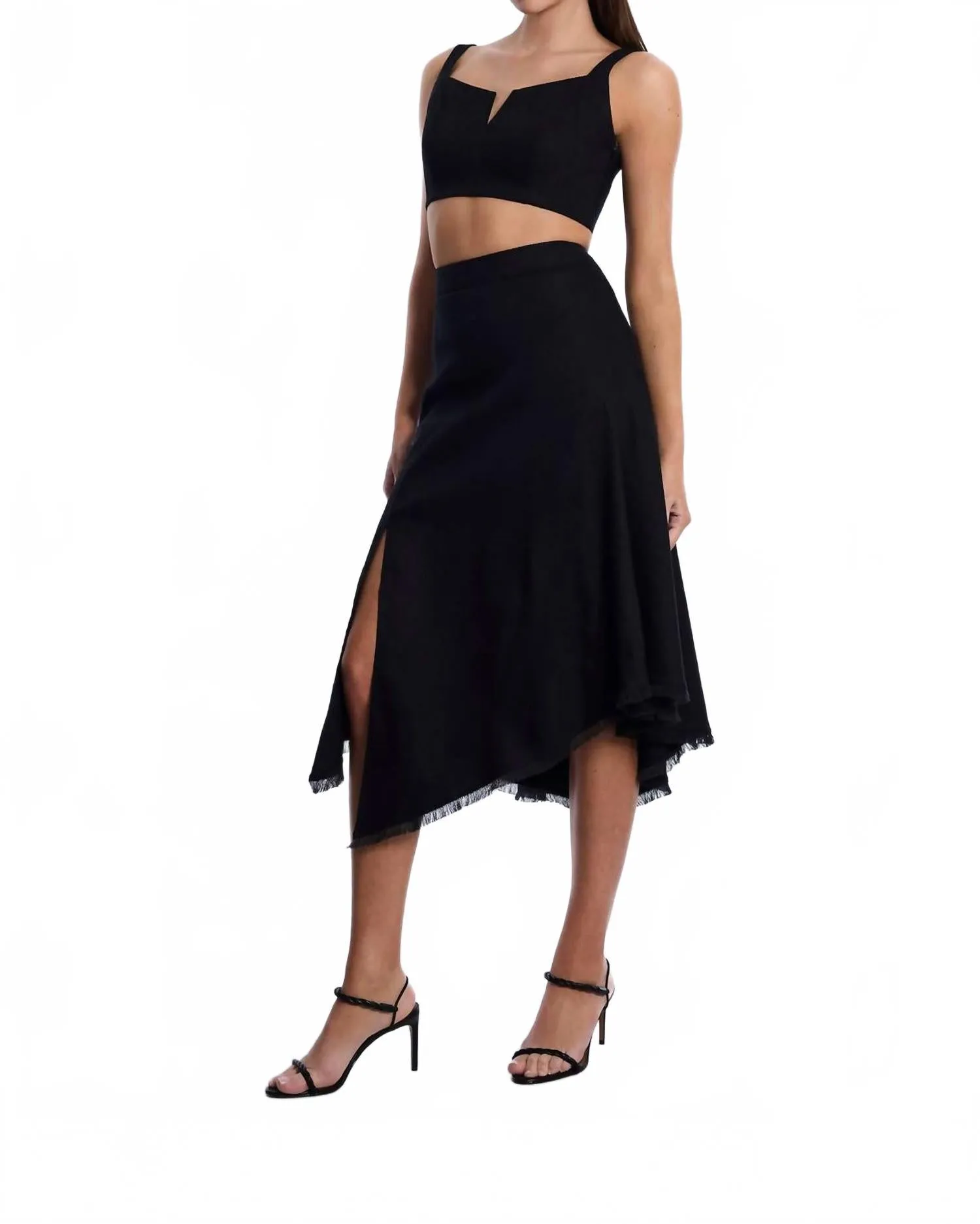 High Slit Flared Midi Skirt In Black