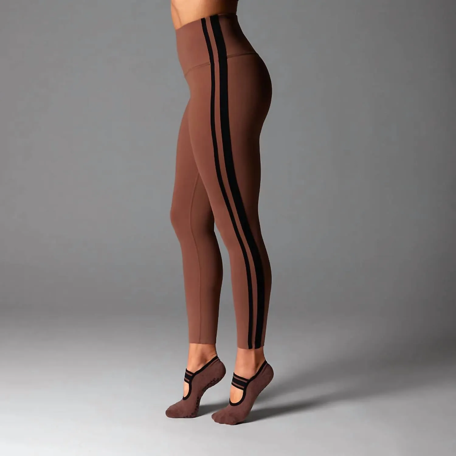 High Waist 7/8 Stripe Tight Leggings In Clove Ebony
