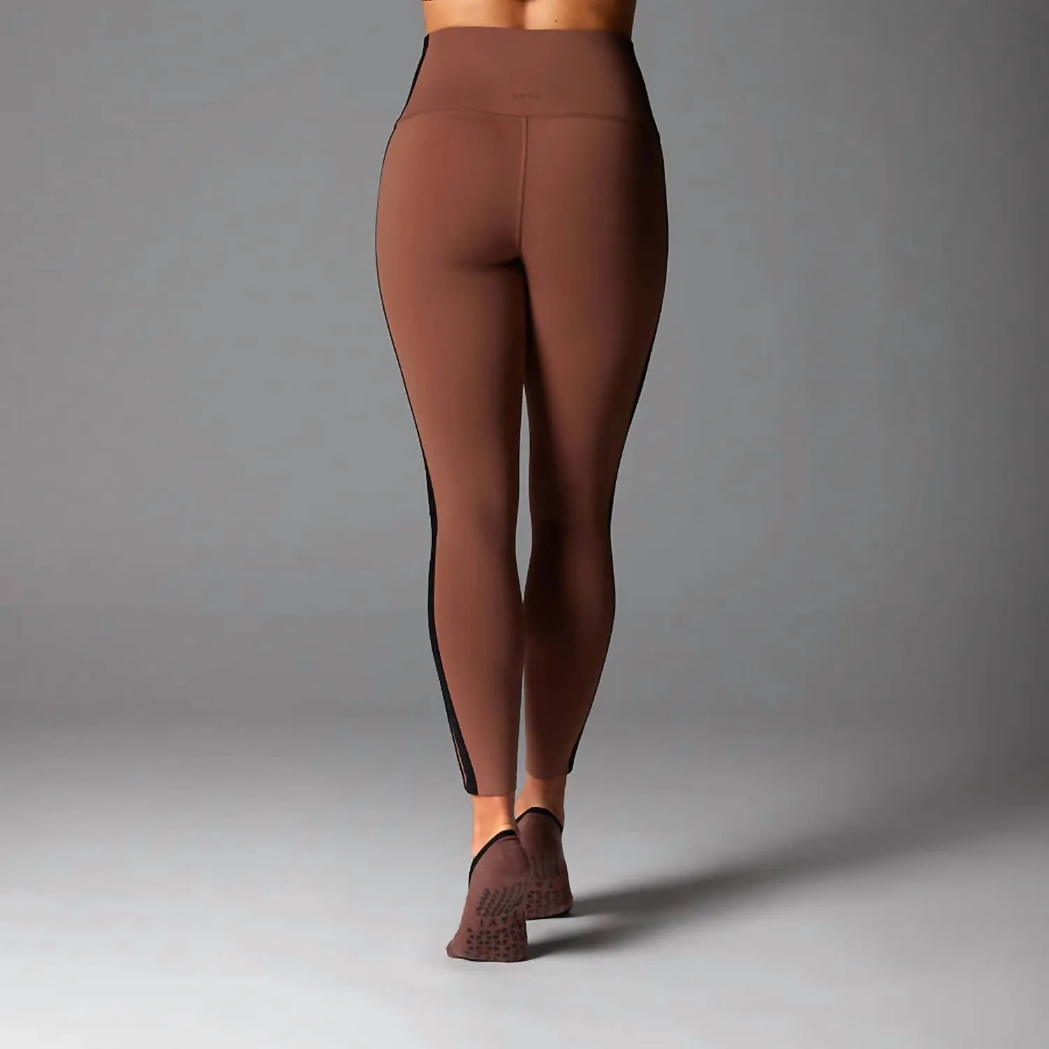 High Waist 7/8 Stripe Tight Leggings In Clove Ebony