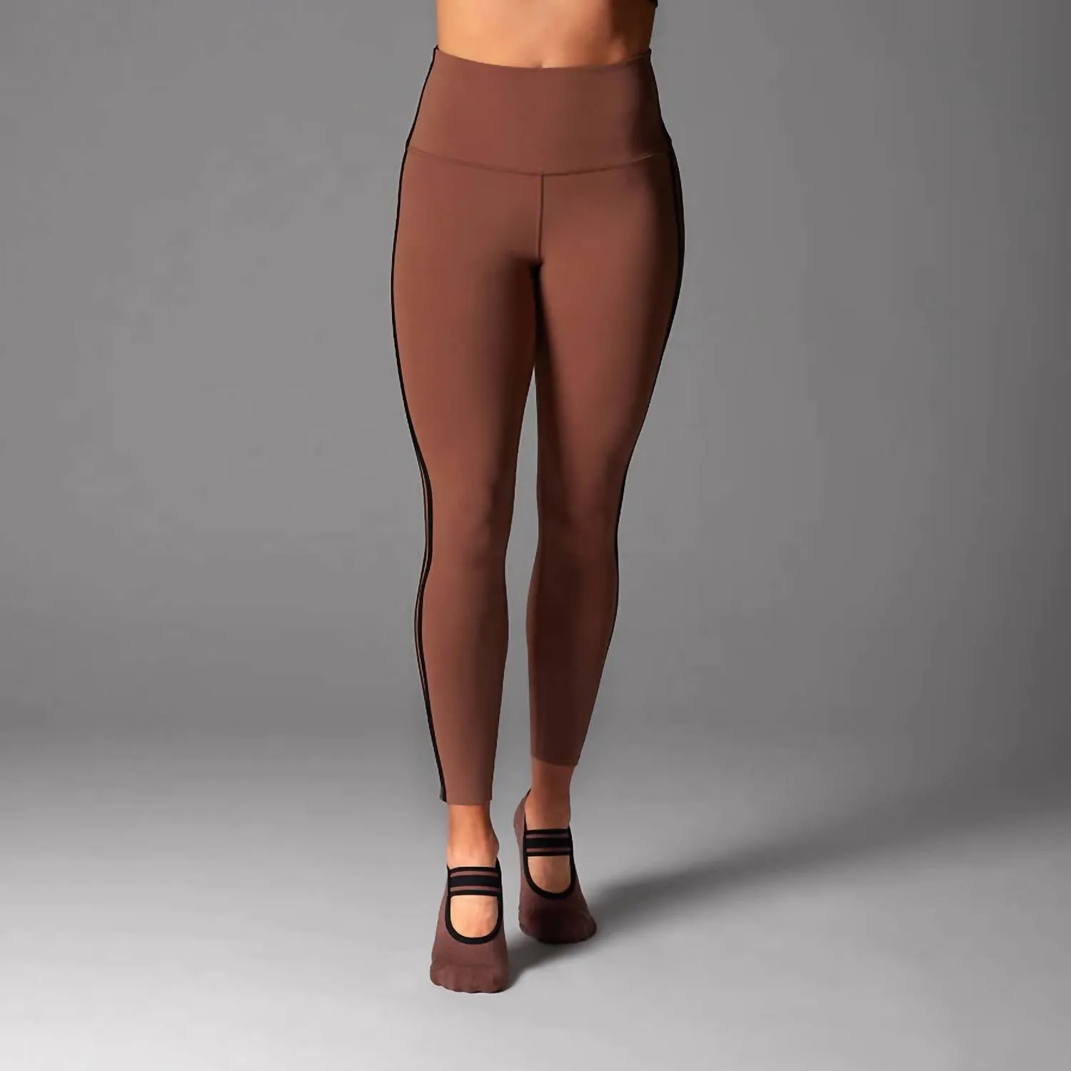 High Waist 7/8 Stripe Tight Leggings In Clove Ebony Activewear Womens - yoga pants clearance