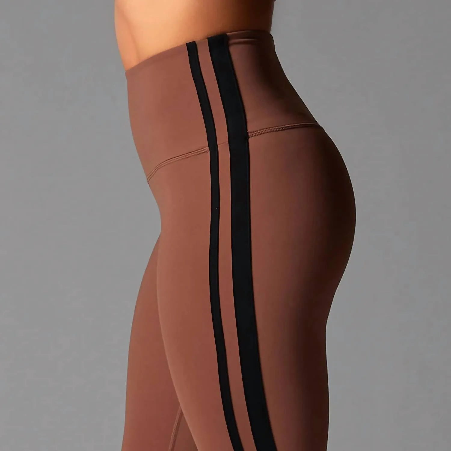 High Waist 7/8 Stripe Tight Leggings In Clove Ebony