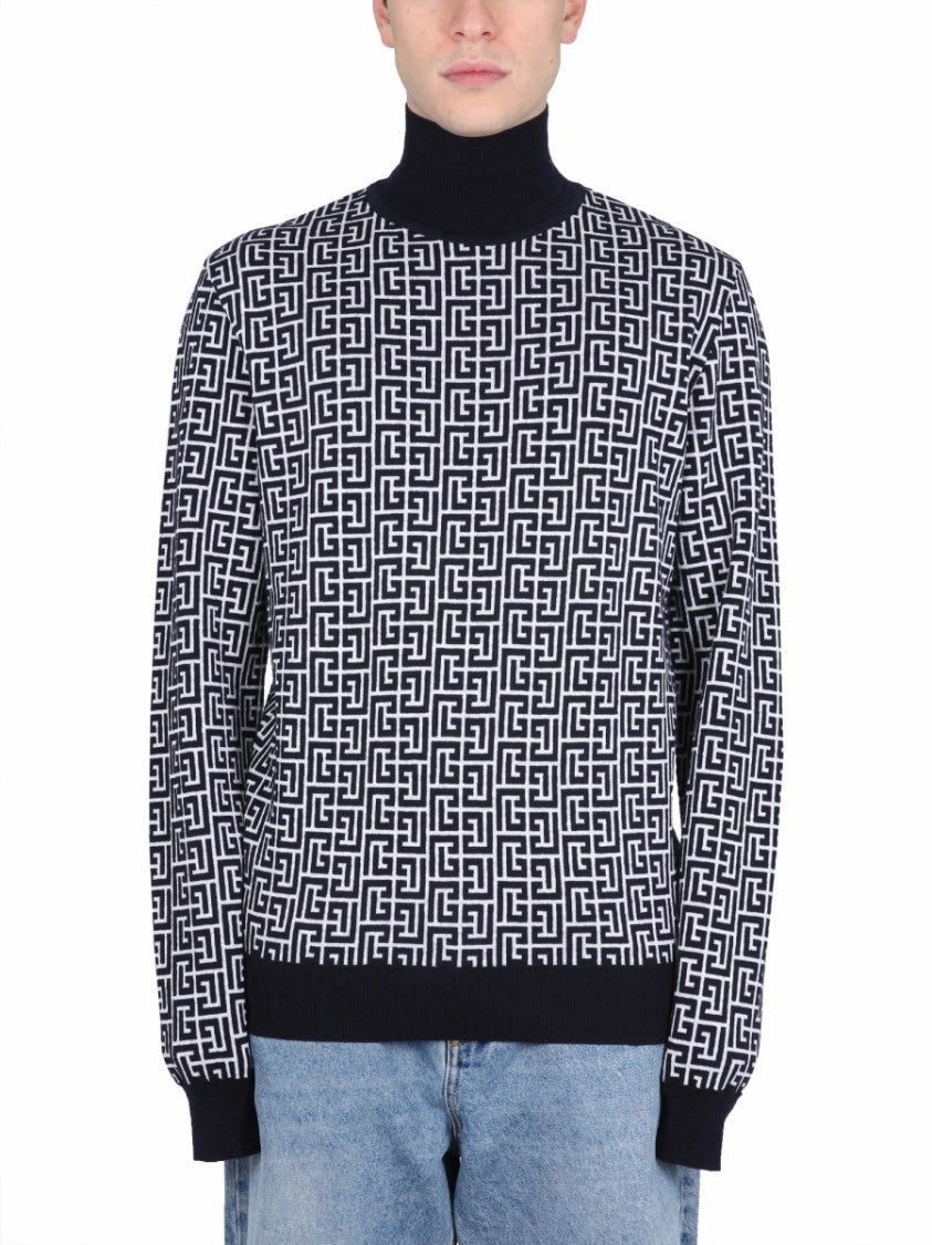 High-Neck Sweater With All-Over Monogram Pattern
