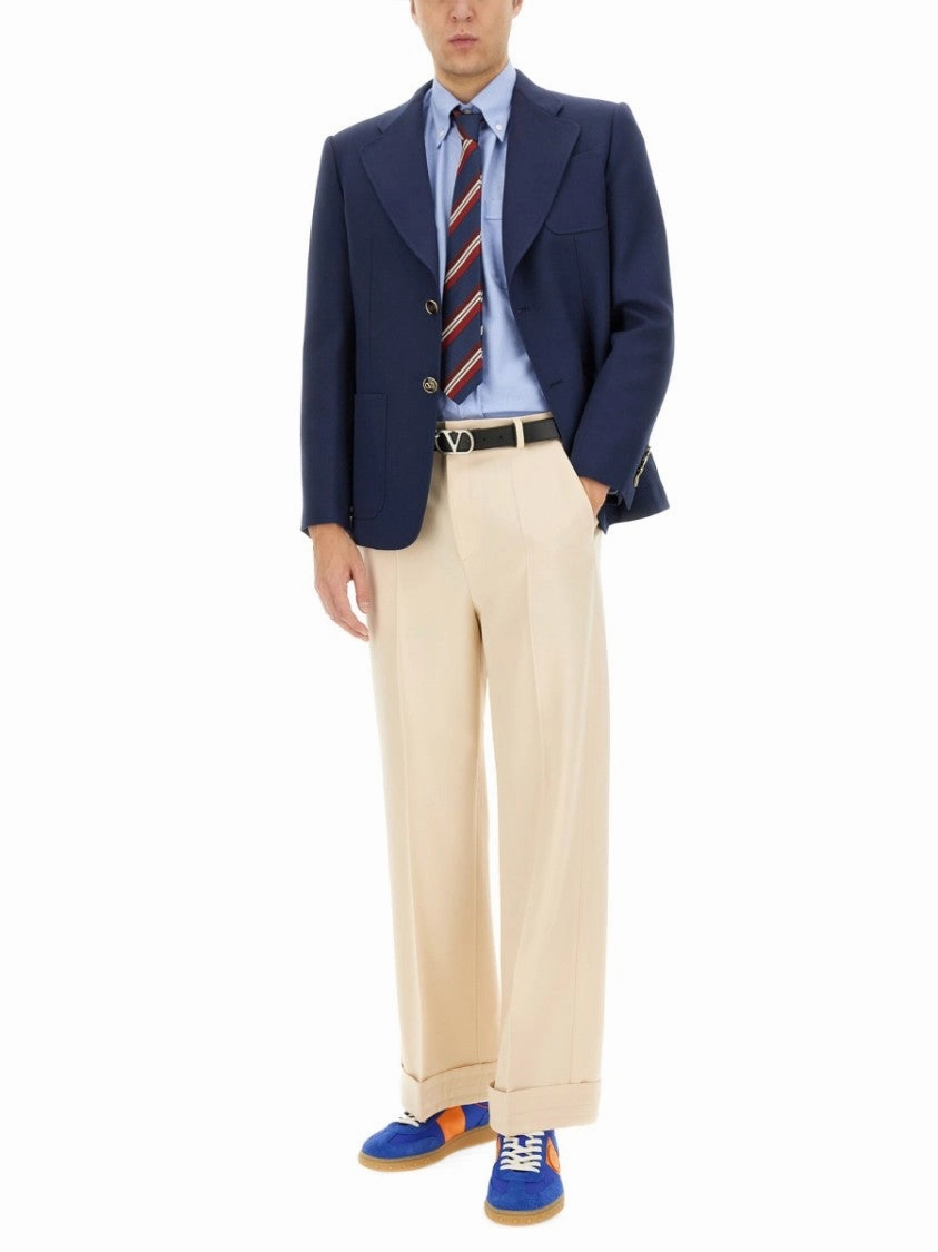 High-Waisted Wool Pants With Classic Pleat Design