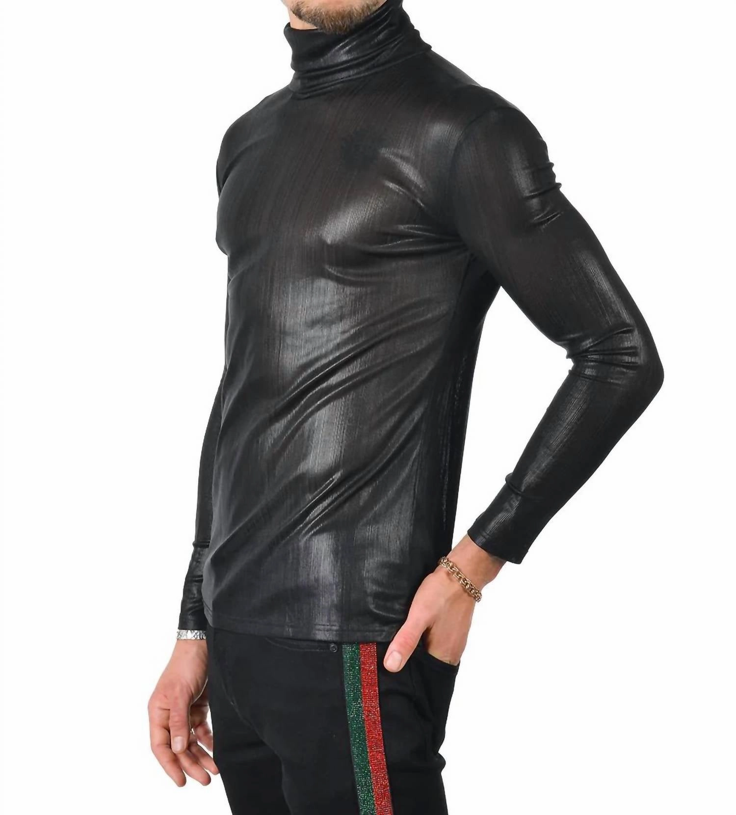 Hotter Than Hell Metallic Turtleneck Sweater In Black