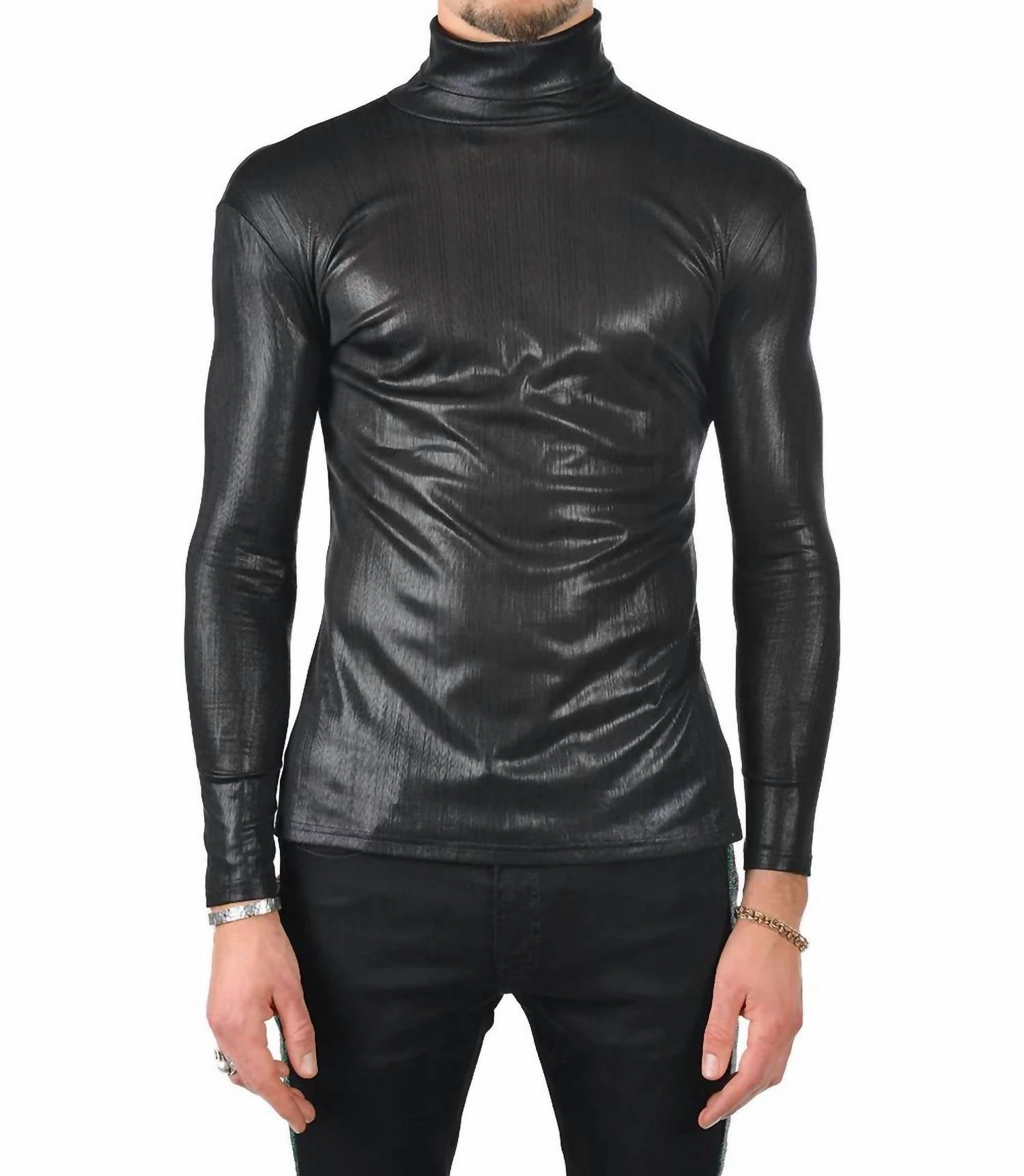 Hotter Than Hell Metallic Turtleneck Sweater In Black turtleneck sweaters sale