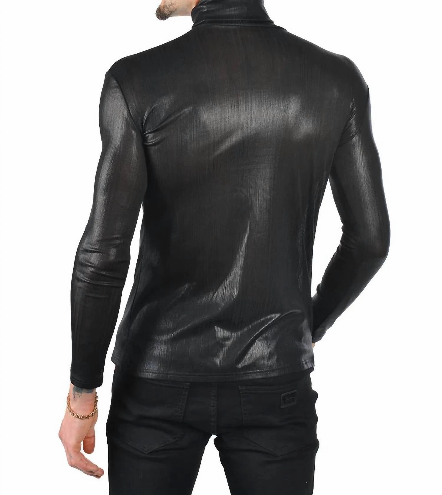 Hotter Than Hell Metallic Turtleneck Sweater In Black