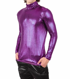 Hotter Than Hell Metallic Turtleneck Sweater In Purple turtleneck sweaters sale