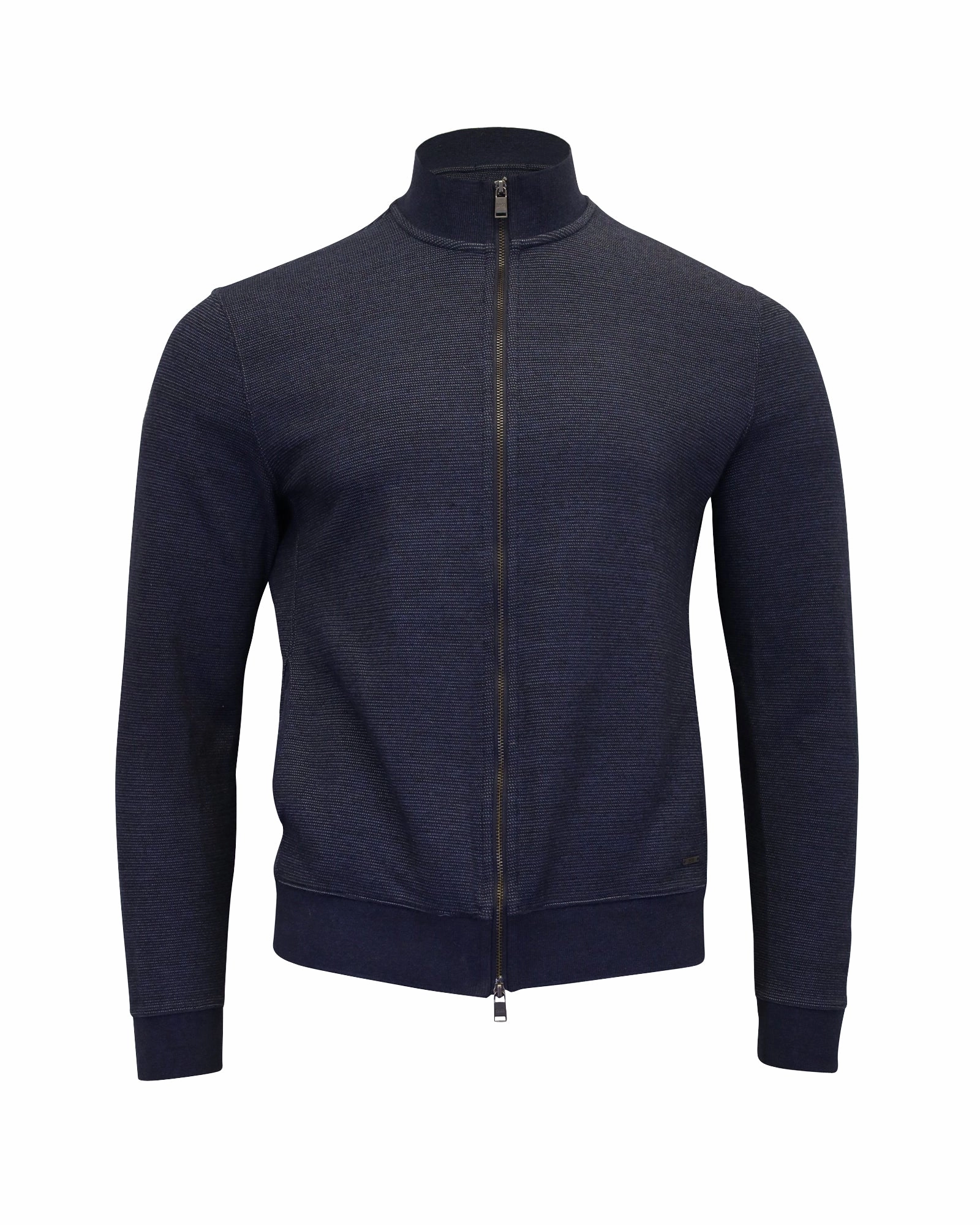 Hugo Boss Slim Fit Zip Cardigan in Navy Blue Cotton turtleneck sweaters sale