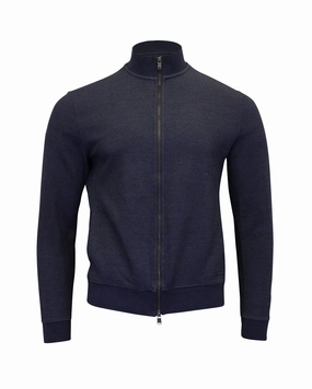 Hugo Boss Slim Fit Zip Cardigan in Navy Blue Cotton turtleneck sweaters sale
