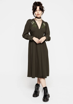 Huldra Embroidered Midi Dress Dresses Womens - beach dresses cheap