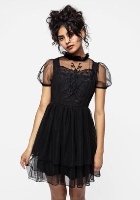 Hysteria Butterfly Applique Frill Neck Tulle Mini Dress Dresses Womens - beach dresses cheap